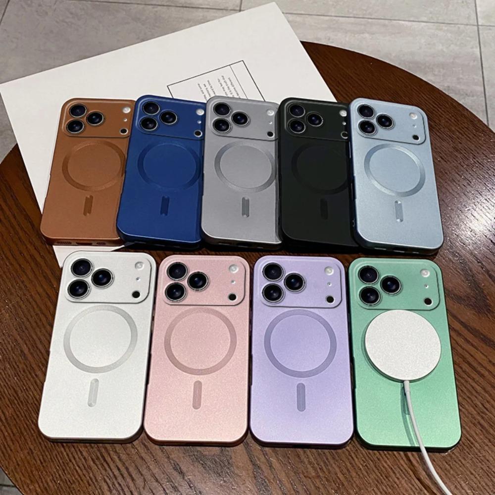 Металлический Чехол Магнитный Для Magsafe Мягкий Чехол Для iPhone 17 Air 16 15 14 13 12 Pro Max Plus E Беспроводная Зарядка Защита Камеры Защитная Крышка