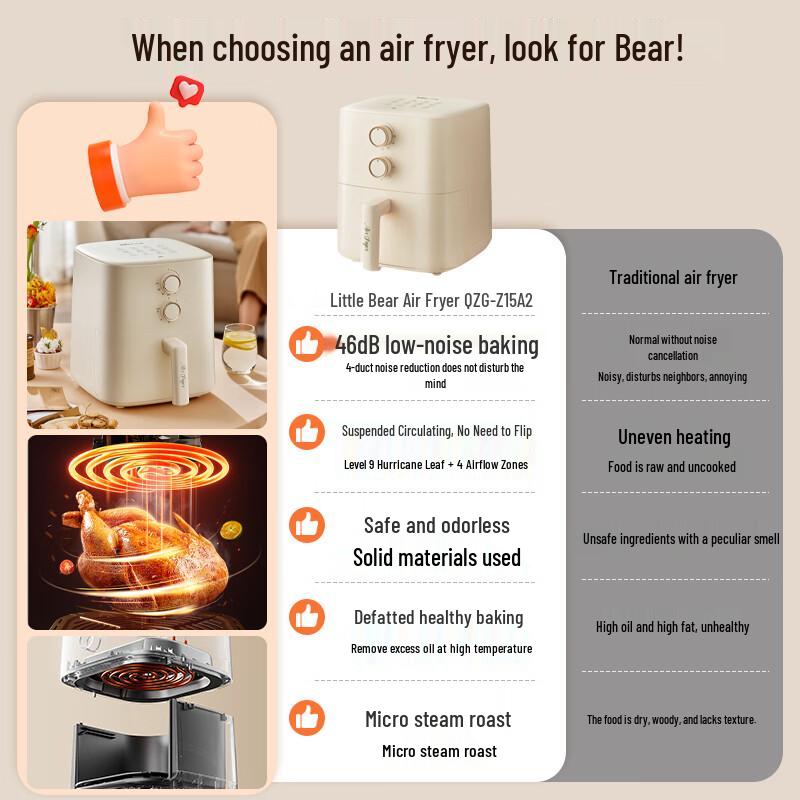 Bear 5L Automatic Steam & No-Flip Air Fryer