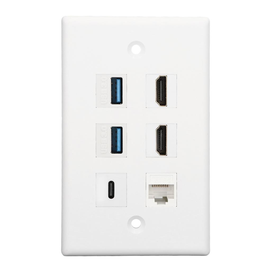 6 Port Wall Plate 2xHD Multimedia Interface 2xUSB3.0 1xType C 1xCat6 Ethernet Wall Plate for TV Projector Computer