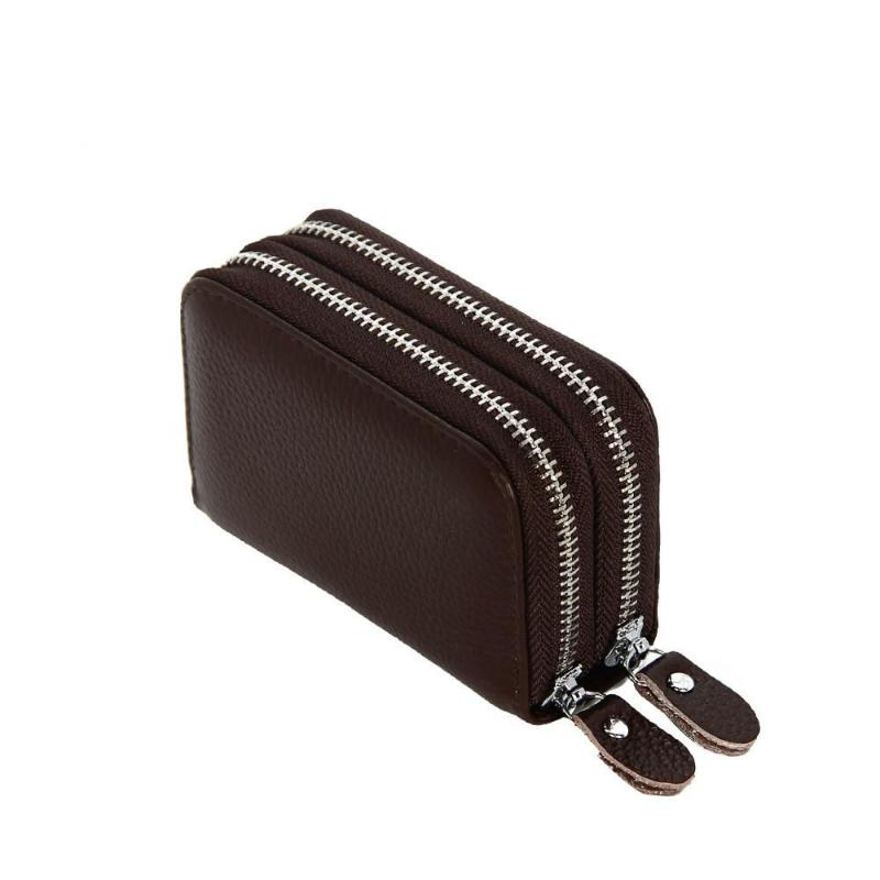 Держатель для карт из цельной воловьей кожи с несколькими отделениями для карт, защитой от сканирования, двойной молнией, унисекс-кошелек для монет и органайзер для карт