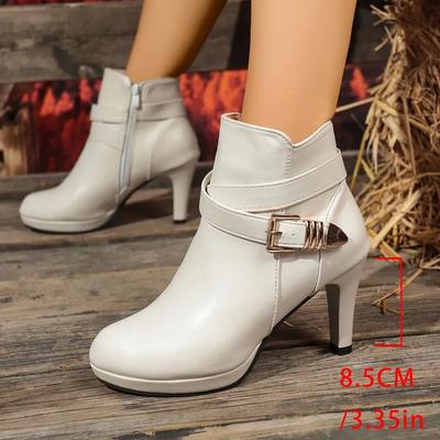 Женские ботильоны на высоком каблуке Осень 2025 Новые из искусственной кожи Сексуальные Готические туфли для платья Женские больших размеров 35-42 Платформа Ботас