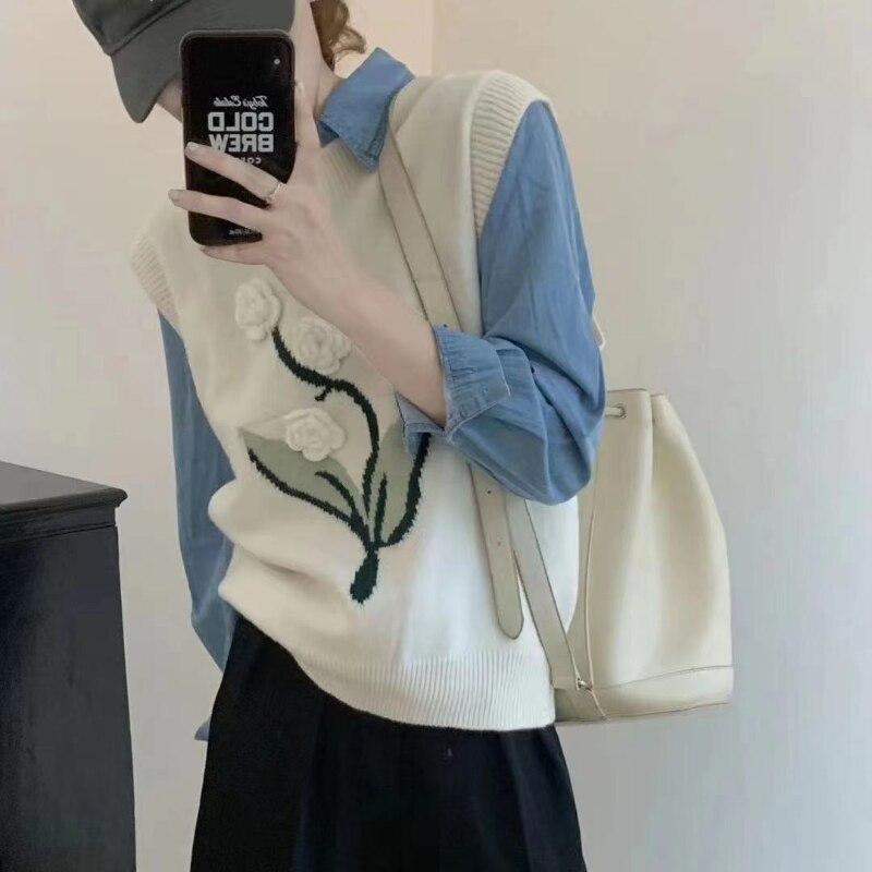 Свитер-жилет, осень-зима 2022, повседневный корейский пуловер без рукавов с круглым вырезом, жилет, женские топы