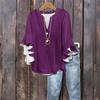 Women's Fashion Casual Button V-Neck Seven Sleeve Vintage Solid Color Shirt Top