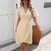 Женское платье с запахом и V-образным вырезом, с короткими рукавами, разных цветов, повседневное летнее платье с летящим силуэтом