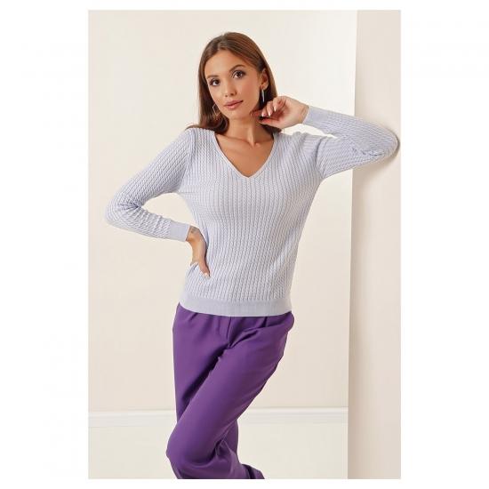 AQE FASHION V-образным вырезом тонкий вязаный свитер с подробным описанием, женский модный осенне-зимний свитер