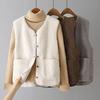 Winter Women Layering Vest Coat Thin Padded Press Button Closure V Neck