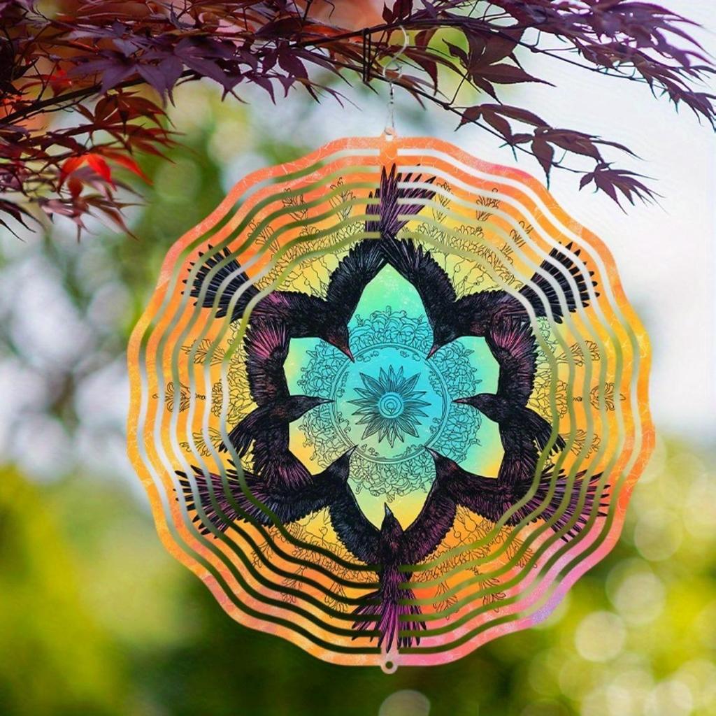 25.4cm Rotating Metal Wind Chime Vibrant Mandala Design Outdoor Hanging Decor for Garden Balcony Patio Creative Gift All Seasons