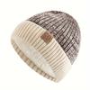 Thickened Color Block Fleece Beanie Classic Coldproof Knit Hats Unisex Elastic Skull Cap Cuffed Beanies for Women Men Autumn & Winter