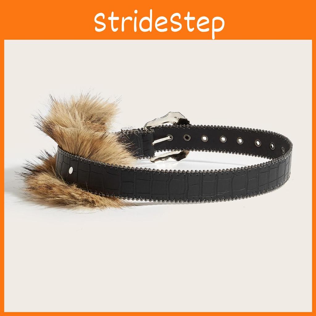 Модный ремень из искусственной кожи с металлической пряжкой и плюшевыми украшениями для женщин