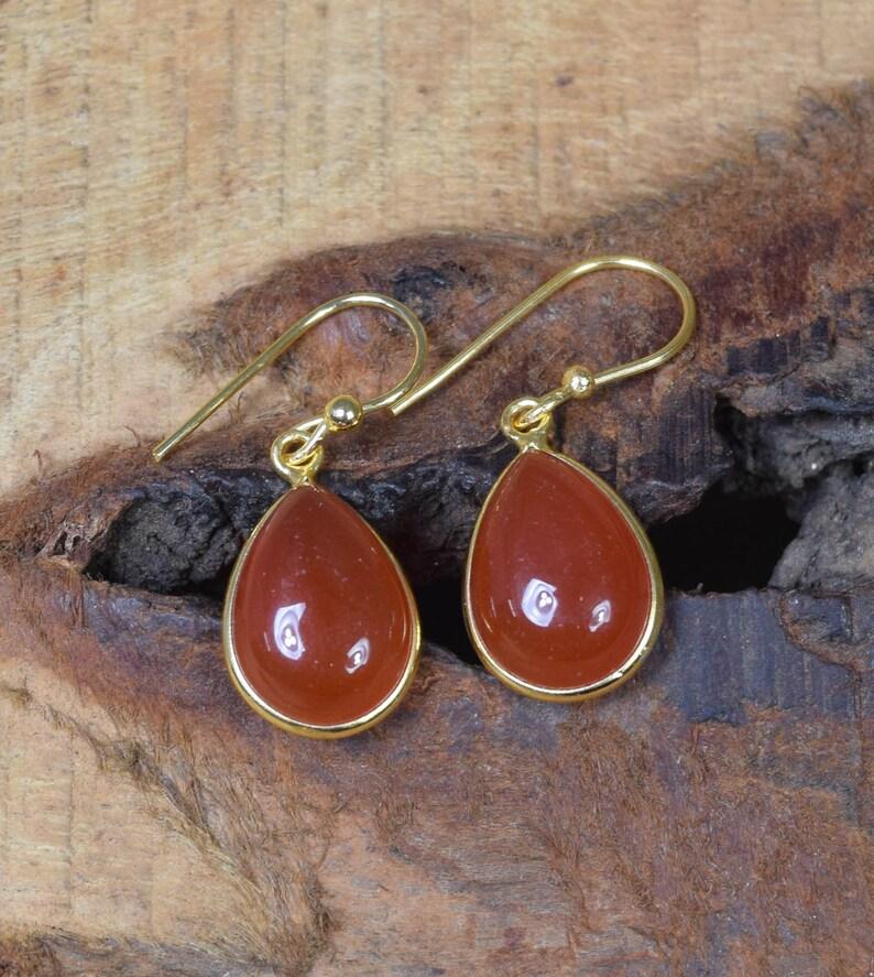 Серьги с драгоценными камнями из сердолика, серебро 925 пробы, серьги из желтого золота, подарок для нее, серьги с ободом, подарок на годовщину