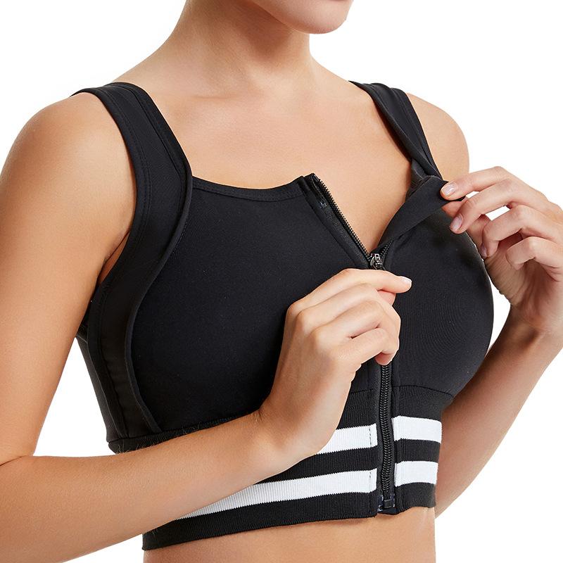 Solid Color Brassiere Sports Underwear Female Running High-intensity Shockproof Front Zipper Bra Without Steel Ring Fitness Yoga Beauty Undershirt