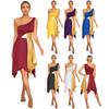 Womens Metallic Worship Dance Dress Color Block One Shoulder Design Irregular Hem Sleeveless Performance Costume
