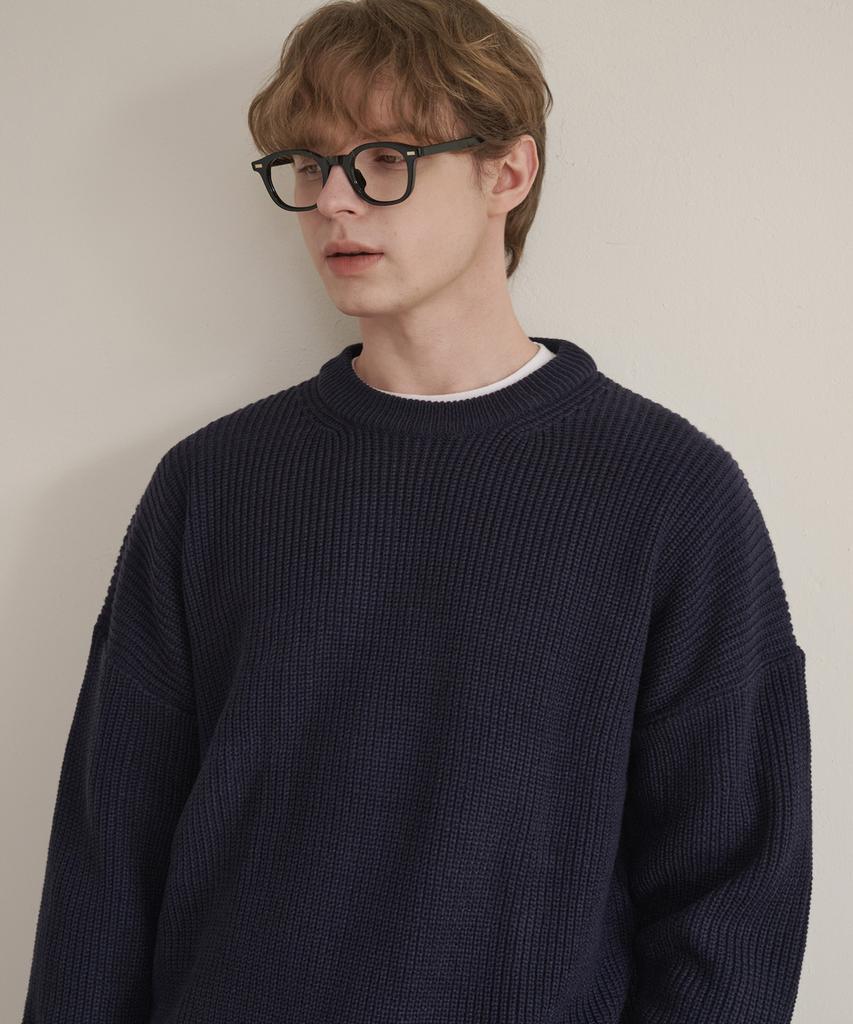 ESN Punched Round Neck Oversized Knit Navy