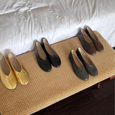 Зима 2025 новые туфли с круглым носком, золотистые, с мелким вырезом, на мягкой подошве, закрывающие стопу, универсальные Doudou для беременных, для работы, балетки, женские туфли