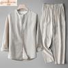 Men's Chinese Linen Tang Suit Set: Retro Long Sleeve Cotton Linen Casual Shirt Two-Piece.