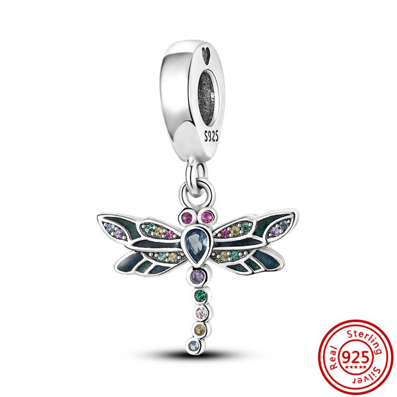925 медь Пчела Гусеница Бабочка Стрекоза Божья коровка Четырехлистный клевер Шармы-талисманы Подходят для браслета Pantaro Изысканный циркон Подарок