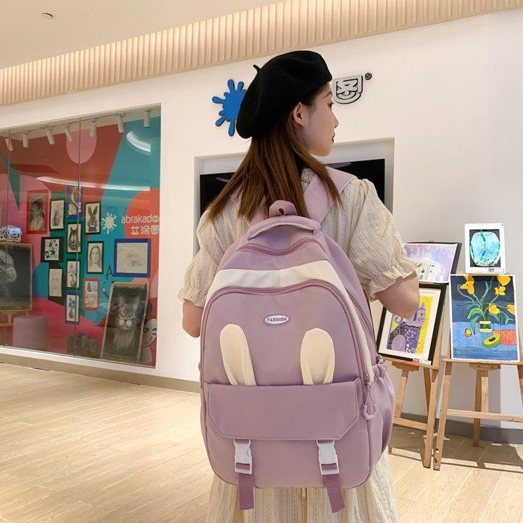 Schoolbag new cute rabbit ear schoolbag, casual Korean version of large-capacity backpack ins campus college style fresh backpack
