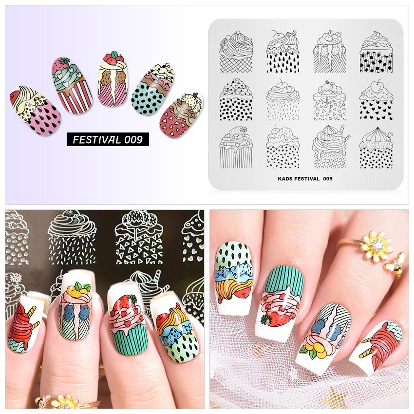 kads Фестиваль 009 Шаблон торта со сладостями Инструменты для красоты Пластина для стемпинга для нейл-арта Изображение для нейл-арта Маникюр с штампом