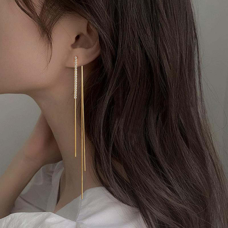 JWER Simple High-Grade Long Chain Tassel Drop Earrings for Women Dangle Earring Gold Silver Color Piercing Line Trendy Ear Gifts