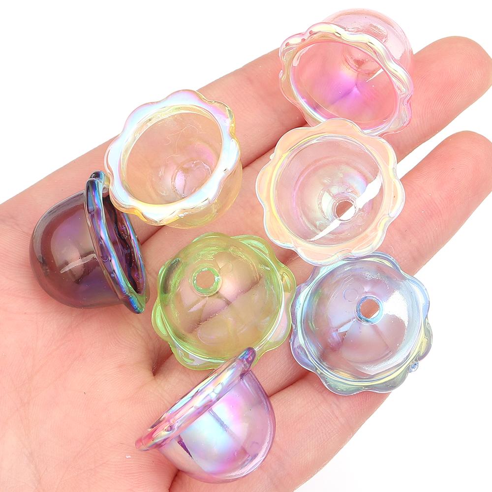 6pcs/lot Colorful Acrylic Wind Bell Beads Multi-Petal Flower Bead Caps Charms For DIY Earrings Phone Chains Jewelry Accessories