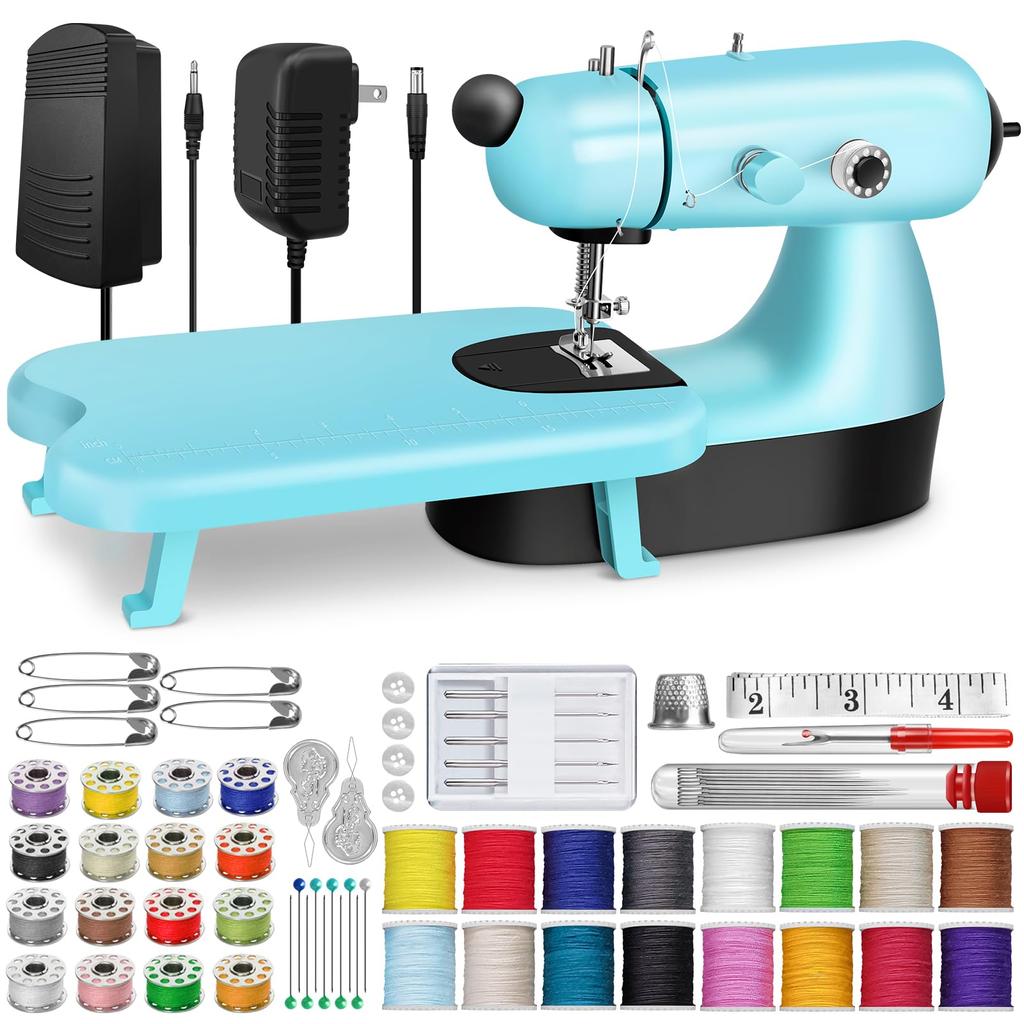 Mini Sewing Machine, Upgraded Electric Sewing Machine with Sewing Bag, Expansion Board, LED Light, Fast Stitch Suitable for Clothes,Jeans,Cutains