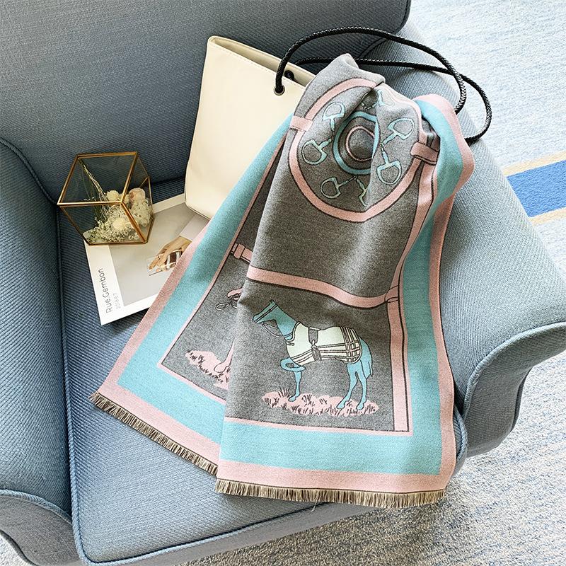 Осенне-зимний теплый шарф из искусственного кашемира, женский универсальный утолщенный шарф с узором "карета", шаль