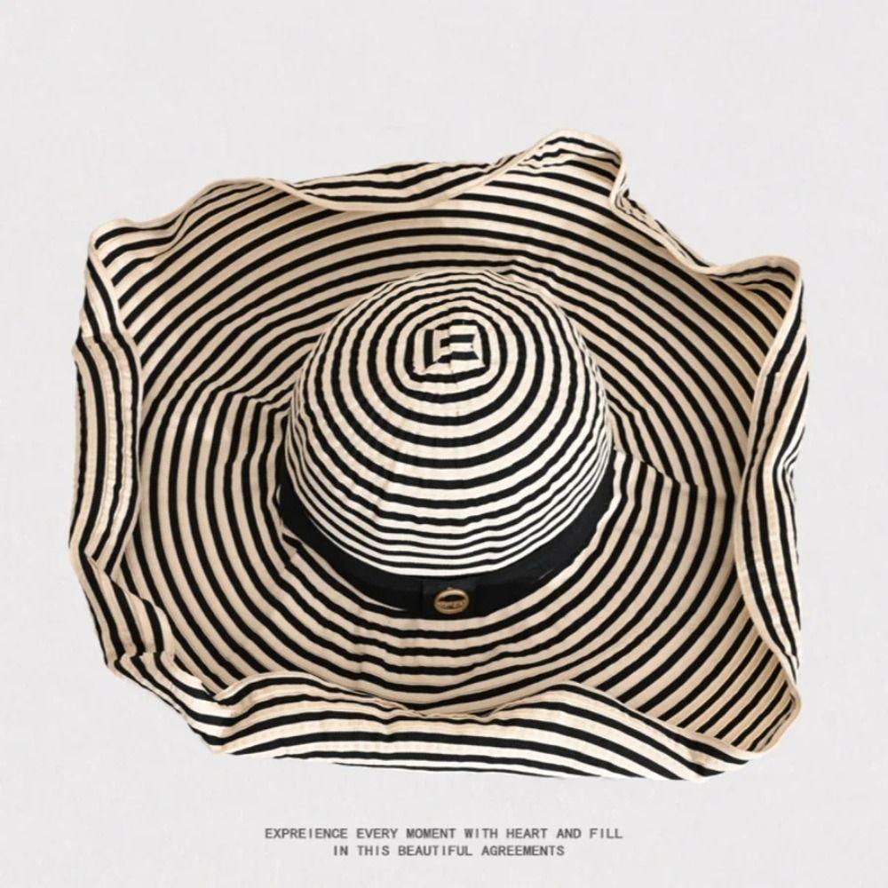 with Windproof Strap Women Striped Fisherman Hat Solid Color Sunshade Hat Bucket Hat  Camping