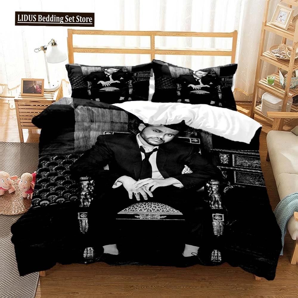 Мода Weeknd Поп-певец 3D-печать Постельное белье Комплект постельного белья для двуспальной кровати Комплект постельного белья размера King-size Мягкое покрывало