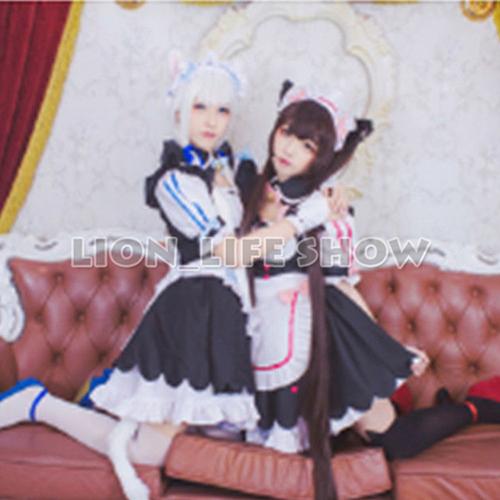 Biamoxer Женский NEKOPARA Chocola Vanilla Косплей Костюм Горничной Сексуальное Милое Платье Полный Комплект