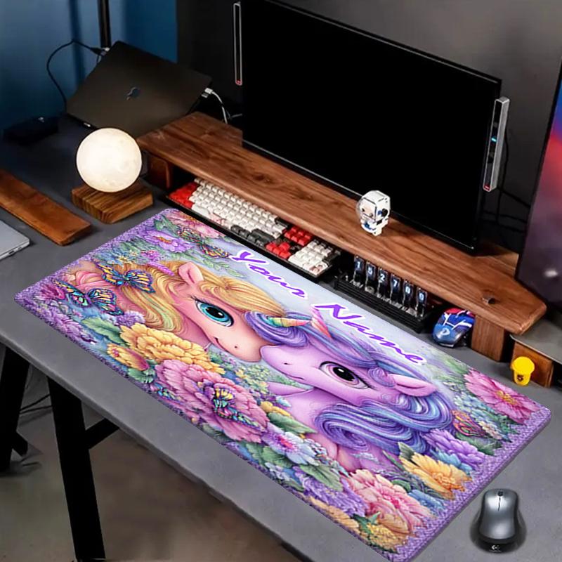 1PC Custom Name Unicorn Friendship Flowers Mouse pad, keyboard and mouse desk pad, for computer notebook Birthday Gift For Any Room Or Office