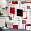 Modern Geometric Abstract Shower Curtain Bathroom Waterproof Red Black Grey Color Block Design 180x180cm