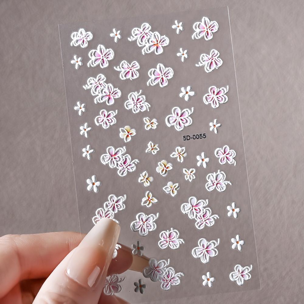 1pc 5D Bee Butterfly Flower Embossed Nail Sticker Self-Adhesive Acrylic Sunflower Engrave Decal Manicure Slider Decoration6x10cm
