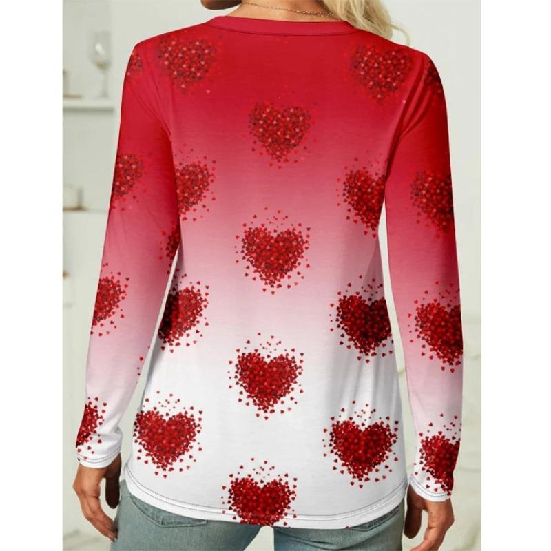 Весна-лето Женская футболка с круглым вырезом и длинными рукавами с принтом «Любовь», повседневный топ с 3D-принтом