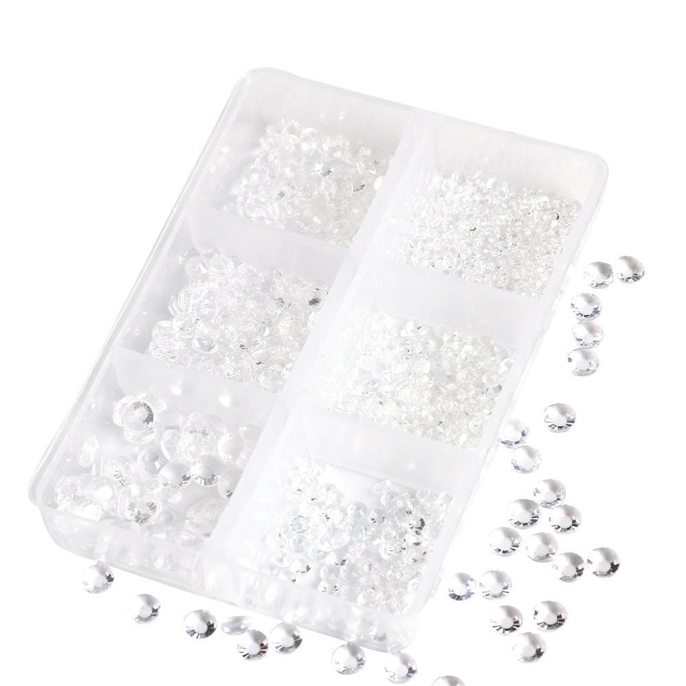 Украшения для ногтей 6 сеток стеклянные кристаллы стразы белого цвета смешанные супер вспышка плоское дно бриллиант цветной дизайн ногтей бриллиант