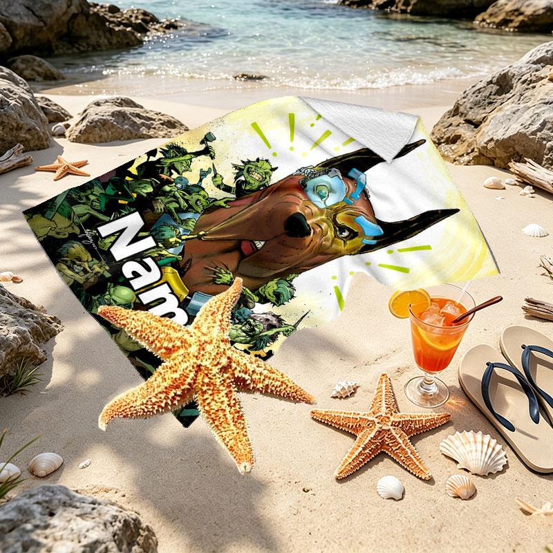 Custom Name Personalized Scooby Print Beach Towel, for Trip Camping Beach Party Home Decor, Birthday Gift for Family & Friends