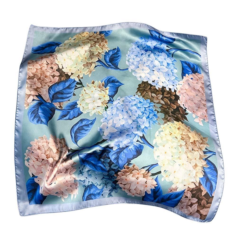 65*65cm Fashion Luxury Women Silk Scarf Square Flowers Print Hair Scarf Breathable All-Match Headband Scarf