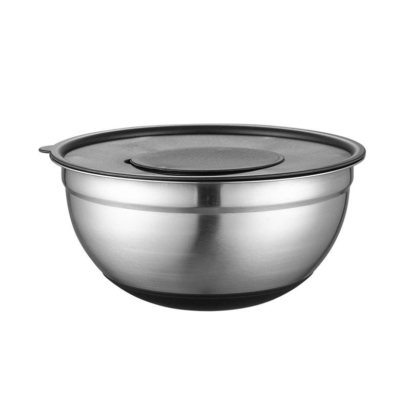 Non-Magnetic Stainless Steel Salad Bowl with Silicone Non-Slip Base and Lid – Perfect for Mixing, Baking, and Dough Kneading