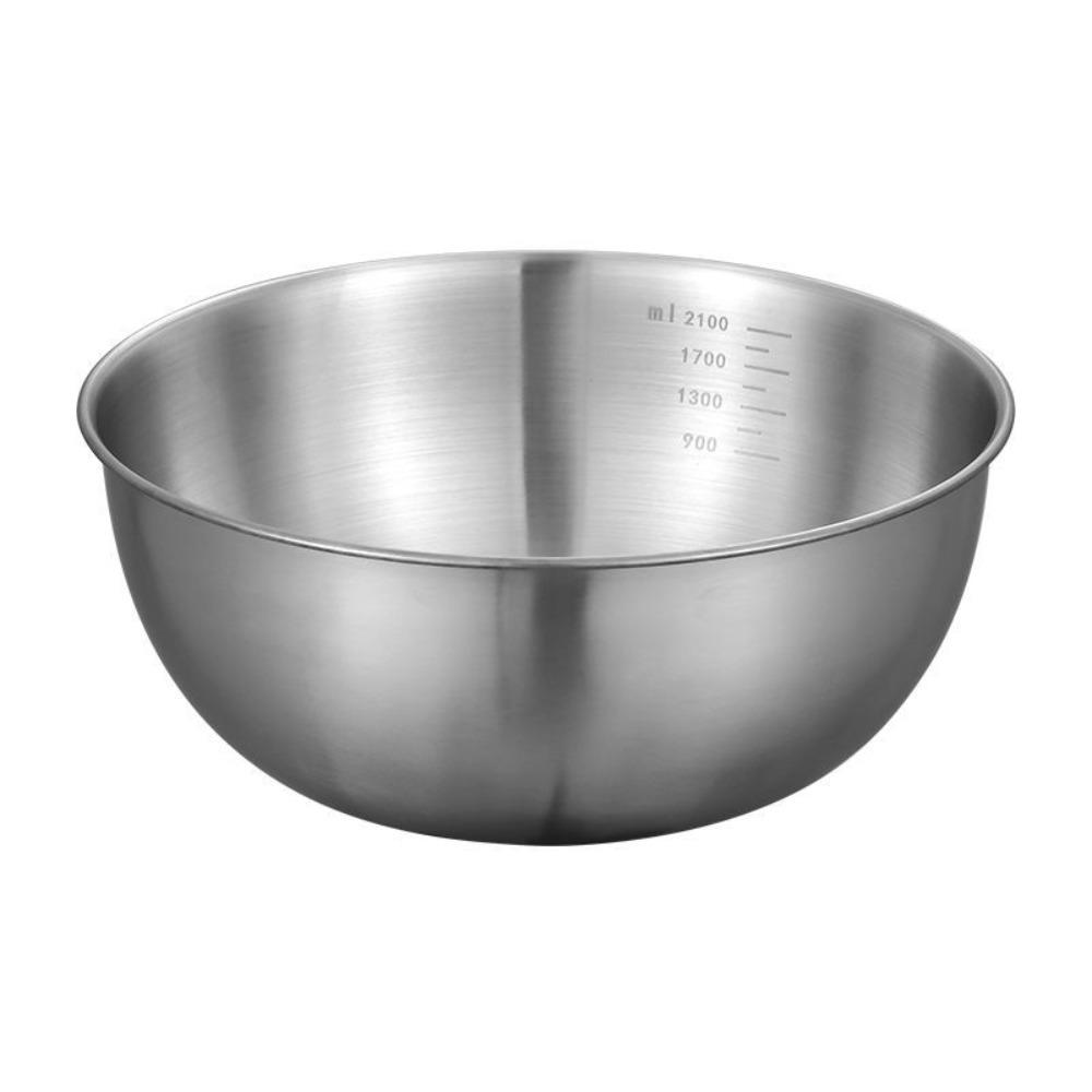 Stainless Steel Fruit Salad Bowl with Scale Noodles Bowl Dish Container for Cooking Baking