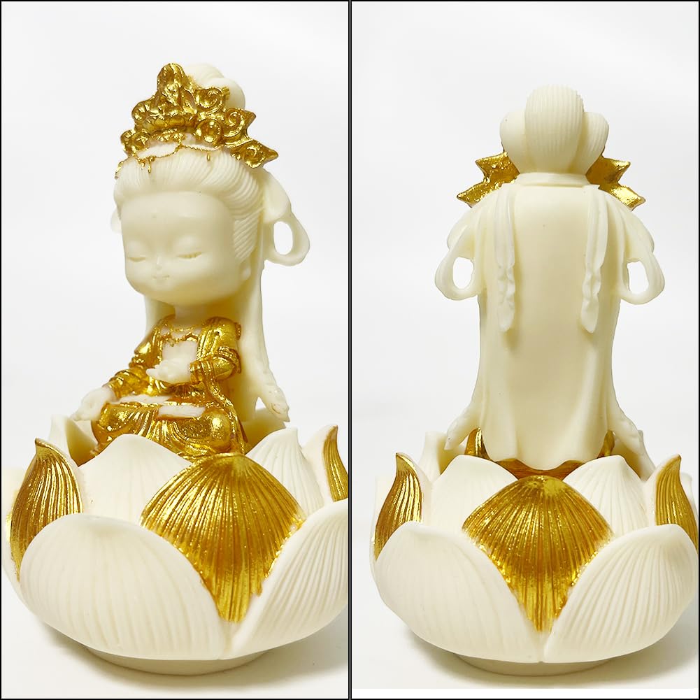 Umora Miniature Kannon Bodhisattva Figurine, Decorative Statue for Protection from Evil, Feng Shui, Good Luck, and Praying, Coconut Fruit Kannon,