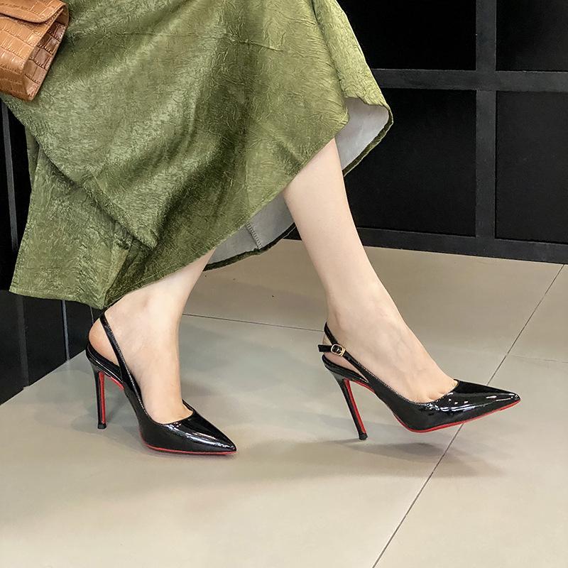 Spot ZS222-1 red-soled high heels femininity thin heels sexy bridesmaids black pointed large size single shoes autumn and winter