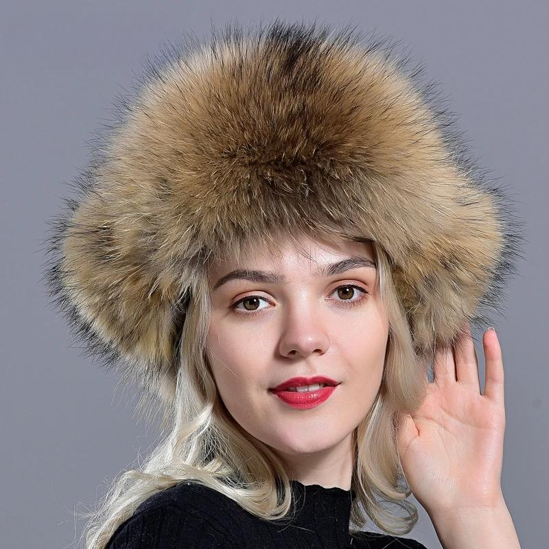 Женские шапки-бомберы из натурального меха енота и лисы, пушистые, зимние, теплые, ветрозащитные, с русскими ушанками, шапка-ушанка