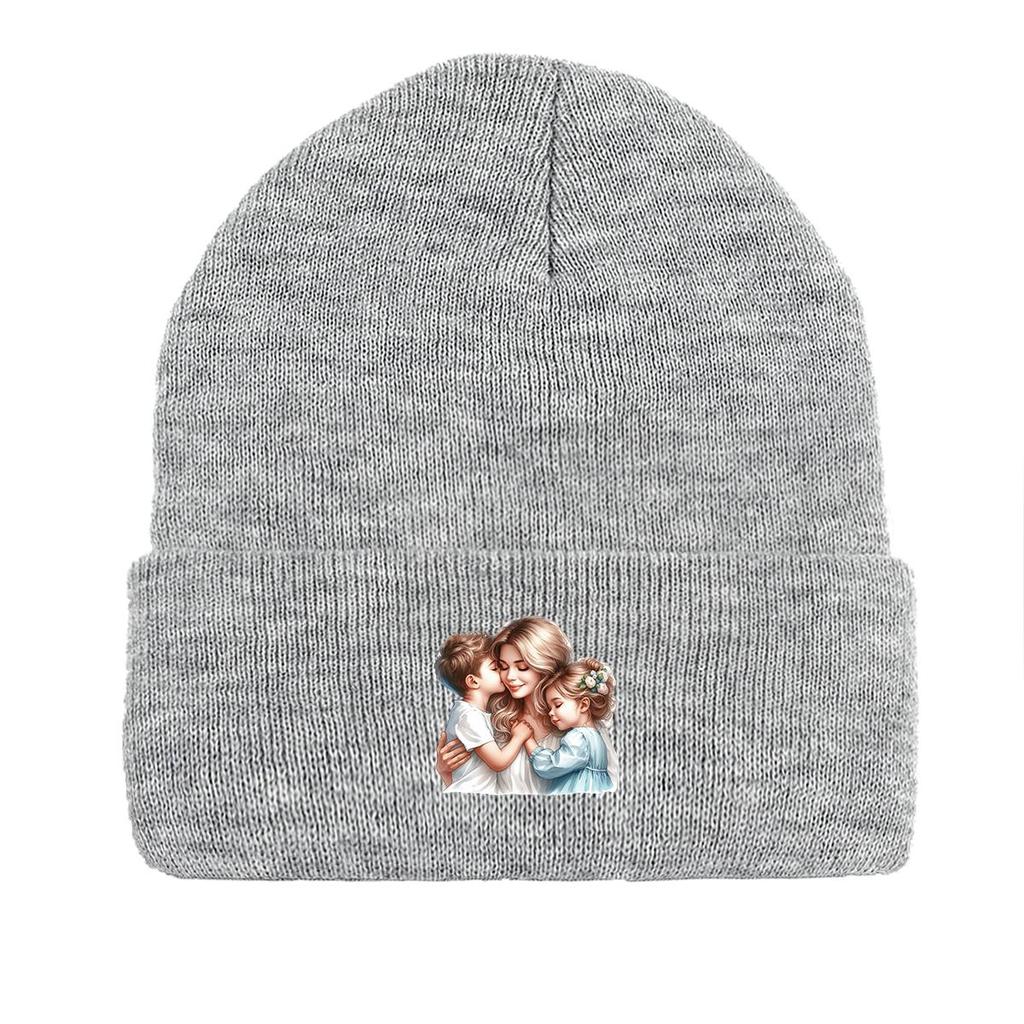 Mother Family Print Knit Hat Beanie, Man Cap Winter Fit Headwear Headwear Knitted Cap Beanie