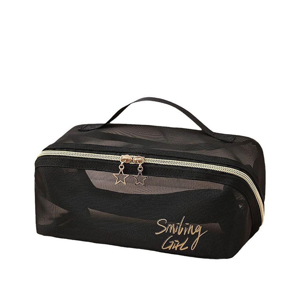 Простая сетчатая косметичка большой емкости со звездной молнией, черная серая косметичка для путешествий, удобный несессер для туалетных принадлежностей