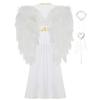 Girls Halloween Party Costume 4Pcs Angel Set with Dress Wings Headband & Wand Cosplay Performance Outfit
