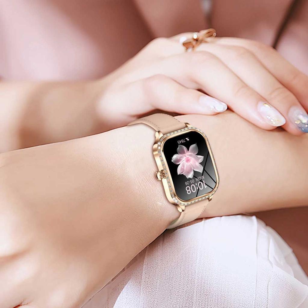 Новые модные женские умные часы с пульсометром 1,75 дюйма 240*296 HD экран часы с бриллиантами Bluetooth звонок водонепроницаемые умные часы для женщин