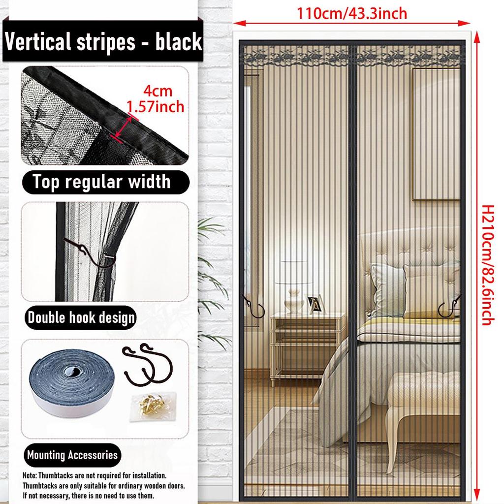 Дверная завеса с магнитным экраном, Самоуплотняющаяся дверная сетка, Прочная дверная сетка. Магнитное закрытие. Защита от насекомых, Выдвижная сетчатая сетка-черный.