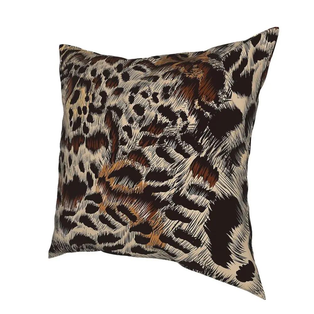 Leopard Print Animal Fur Pattern Throw Pillow Cover Polyester Cushions for Sofa Brown Skin Texture Awesome Cushion Covers