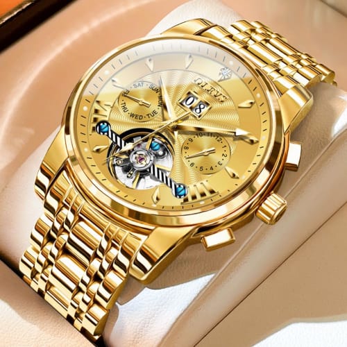 OLEVS Men's Watch Automatic & Manual Winding Mechanical Men's Fashion Stylish Waterproof Luminous Brand Men's Watch Business Stainless Steel Watch for