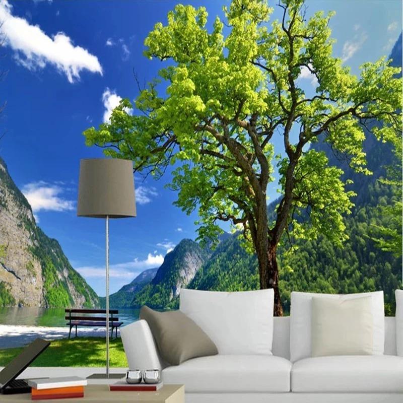 Фотообои с природным пейзажем Парковый пейзаж Большая фреска Горная вода Настенные фрески для гостиной и спальни