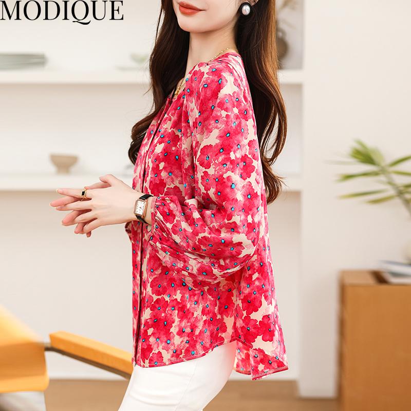 MODIQUE весна лето большие размеры женские свободные повседневные элегантные хлопковые льняные шифоновые блузки с цветочным принтом рубашки женские базовые с круглым вырезом пальто с пышными рукавами